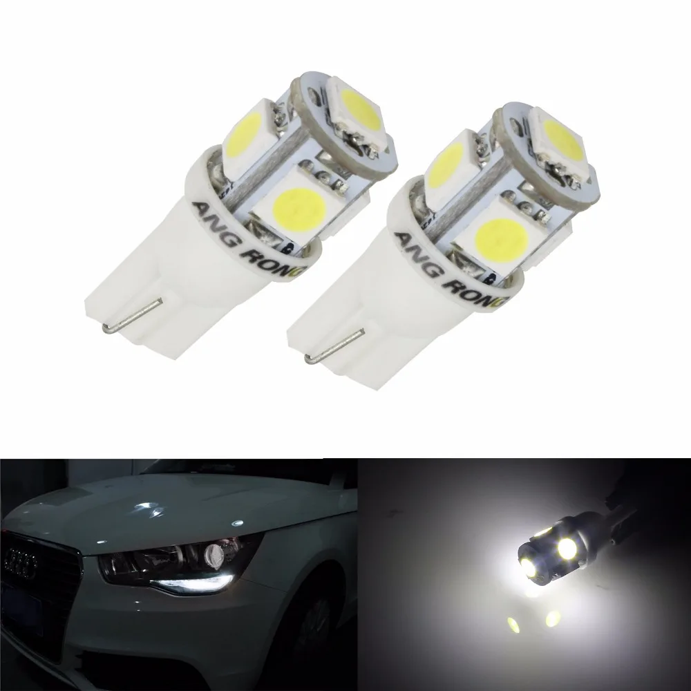 

ANGRONG 2x White 5 SMD LED 501 T10 194 W5W License Number Plate Indicator Light DRL Parking Sidelight Bulbs 12V Wedge Lamp