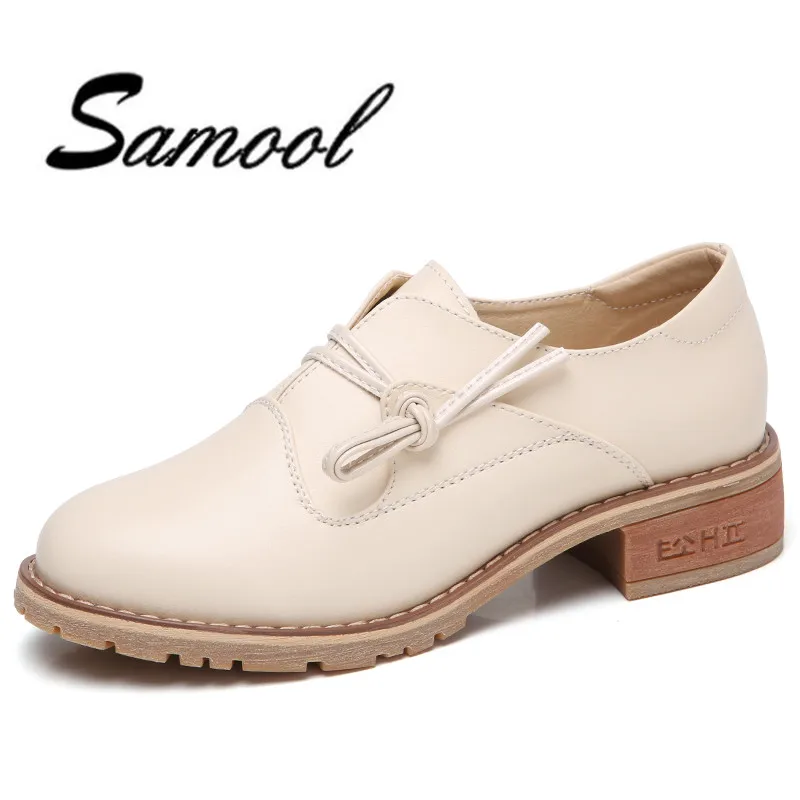 

2018 New Spring Autumn Women Shoes British Style Retro Casual Lace up Square Heel height increase Oxfords female white Shoes lx5