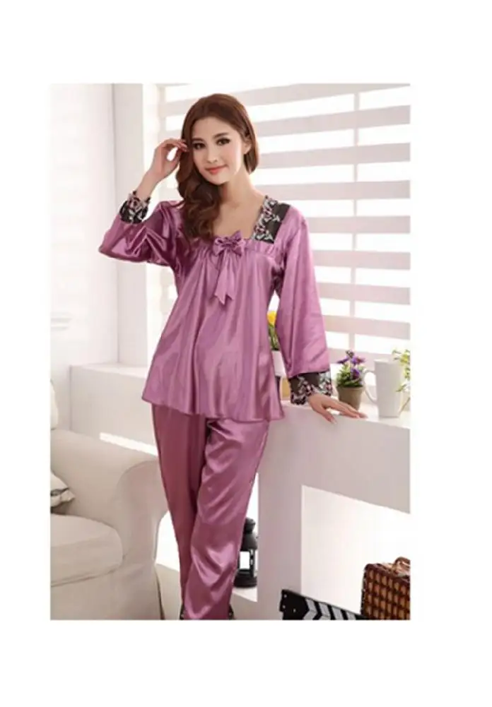 mrwonder Baihong Women`s Satin Silk Sleepwear Homedress Pajamas (L, Purple)in Pajama Sets from