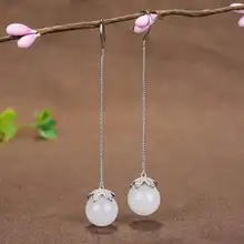 Real 925 Sterling Silver Drop Earrings Drop Shipping Ear Pin Natural Round Jade Handmade Fine Jewelry For Women Wedding Earrings Real 925 Sterling Silver Drop Earrings Drop Shipping Ear Pin Natural Round Jade Handmade Fine Jewelry For Women Wedding Earrings