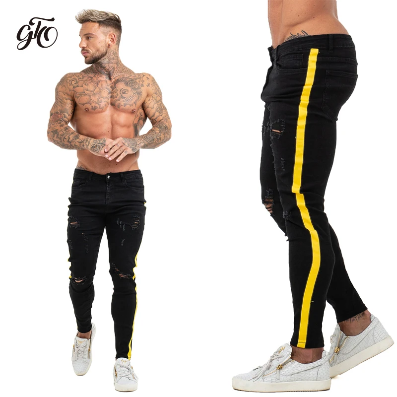 Skinny Jeans Men Yellow Stripe Mens Skinny Biker Jeans Denim Super Spray on Factory Direct Supply Dropshipping Big Size zm68 Skinny Jeans Men Yellow Stripe Mens Skinny Biker Jeans Denim Super Spray on Factory Direct Supply Dropshipping Big Size zm68