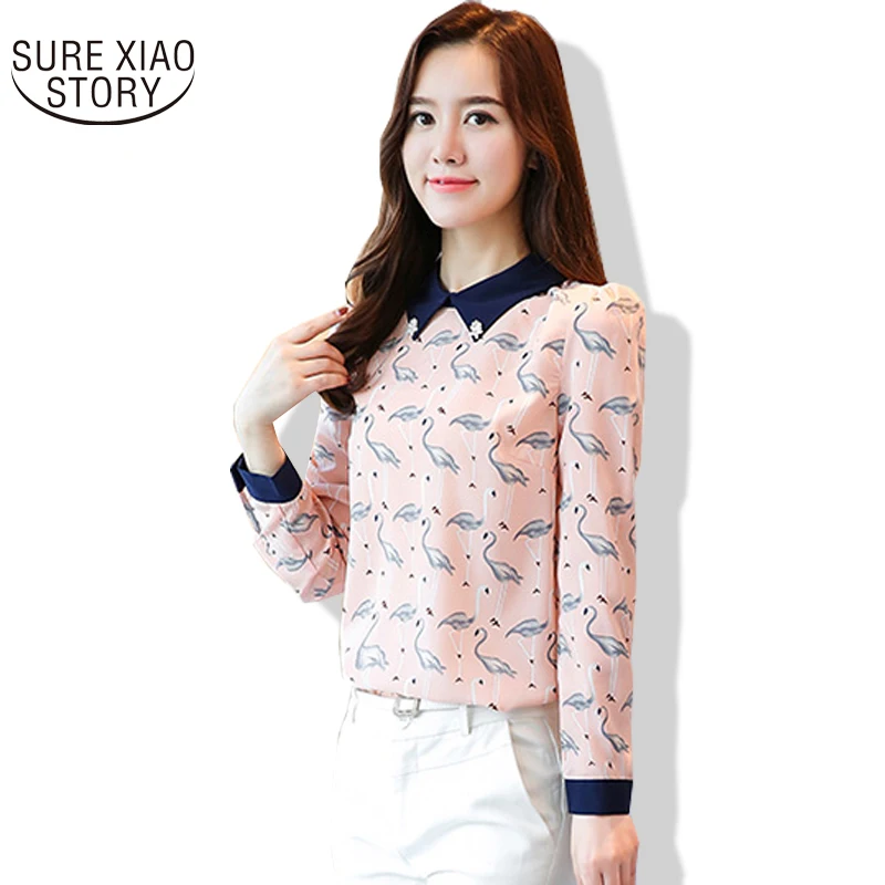 

2019 Autumn Outfit New Korean Version Temperament Printing Lapel Chiffon Shirt Women Fashion Casual Slim Color Blouse 996J 30