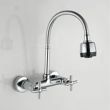 Латунный настенный кухонный кран хром горячей и холодной Однорычажный кухонная раковина кран-смеситель с трубкой смеситель