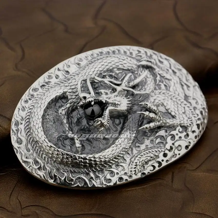 Awesome Antique silver blk color DRAGON Knights Belt Buckle Full Metal US seller