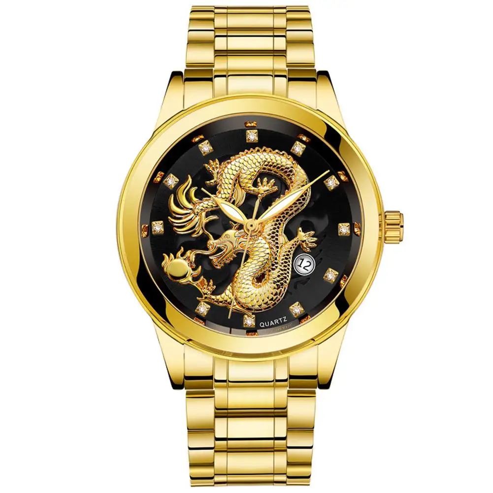 

Luxury Dragon Rhinestone Round Dial Luminous Analog Quartz Unisex Wrist Watch Fashion