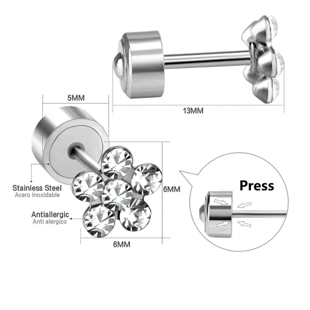 Роскошные стальные серьги-гвоздики в виде цветов с фианитами для женщин/девочек/детей, серьги из нержавеющей стали с кристаллами, модные ювелирные изделия