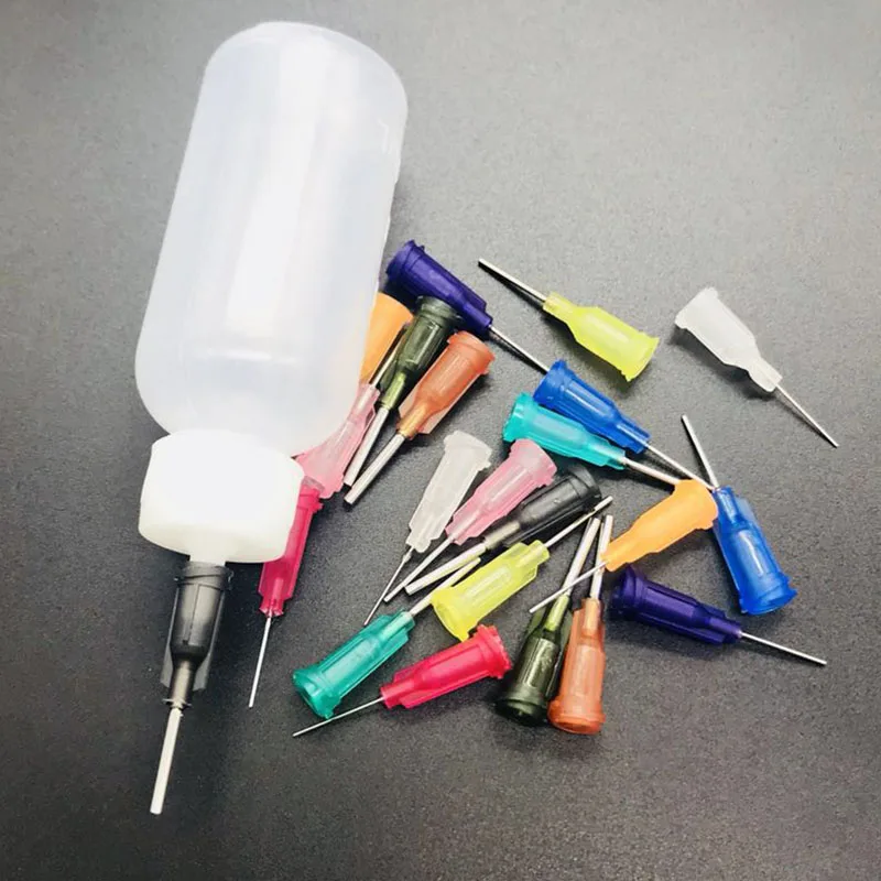 1 Set 50ml Dispenser Rosin Solder Flux Paste+11 Needles Tool Parts Empty E-liquid Plastic Rosin Flux Alcohol Bottle
