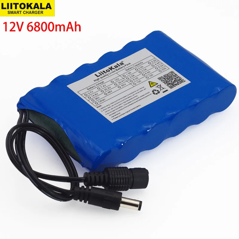 LIitoKala 12 V 6800 Mah портативный супер 18650 перезаряжаемый комплект литий-ионный батарей Емкость CCTV Cam Монитор DC 12,6 V 6.8A