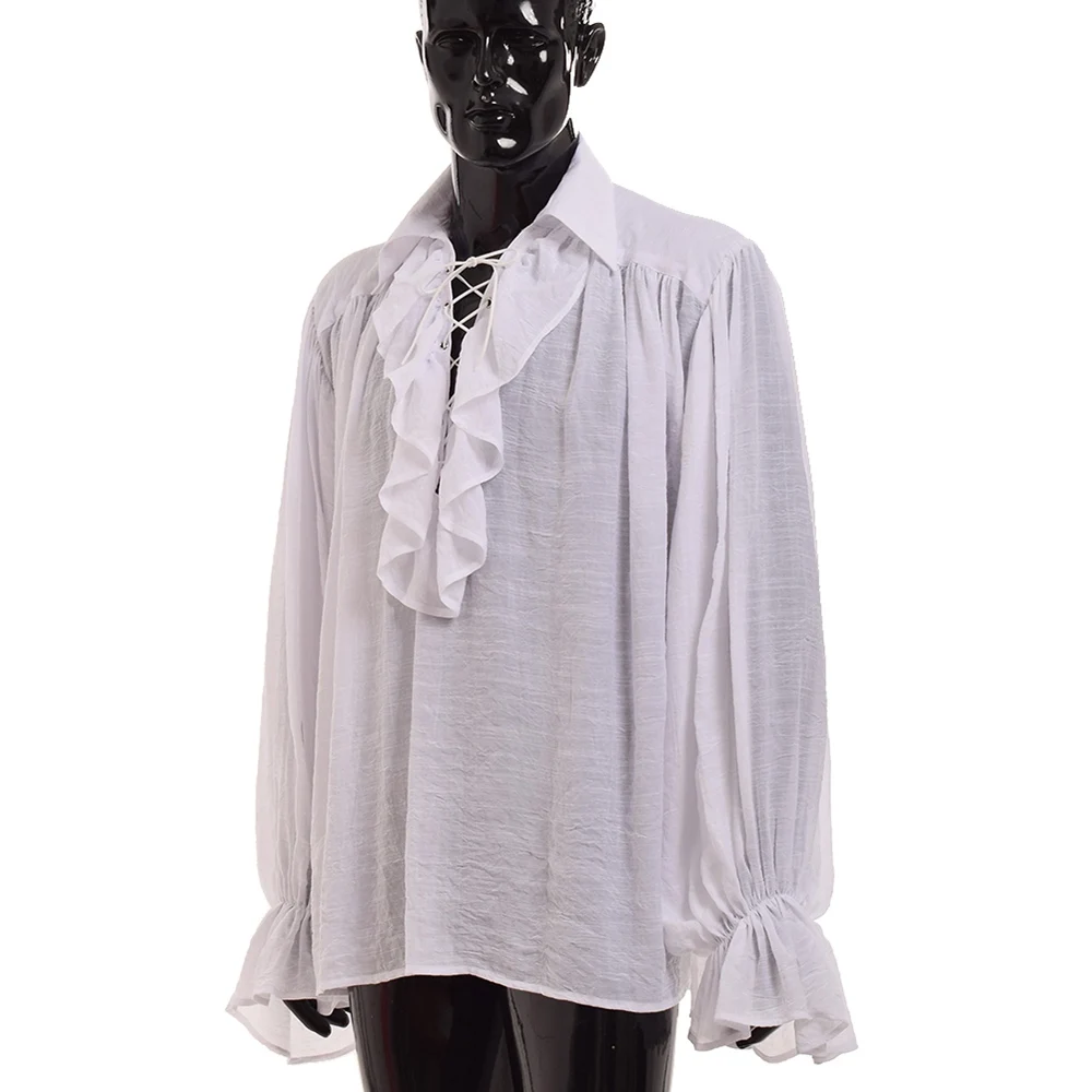 Mens Renaissance Costume Medieval Gothic Pirate Shirt Tops with Removable Jabot