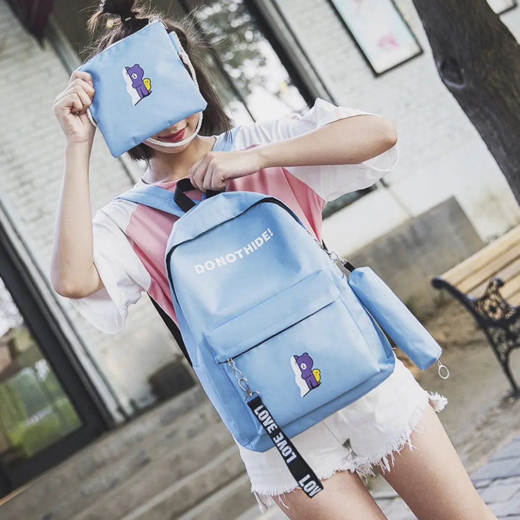 

2018 New Style Fashion Women's Girls Canvas School Backpack Letter Bag Travel Rucksack 4 Pieces Backpacks