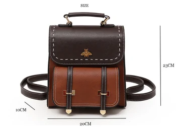 

Women Little Bee Vintage Pu Leather Women Backpack Simple Preppy Style Backpack Famous College Backpack