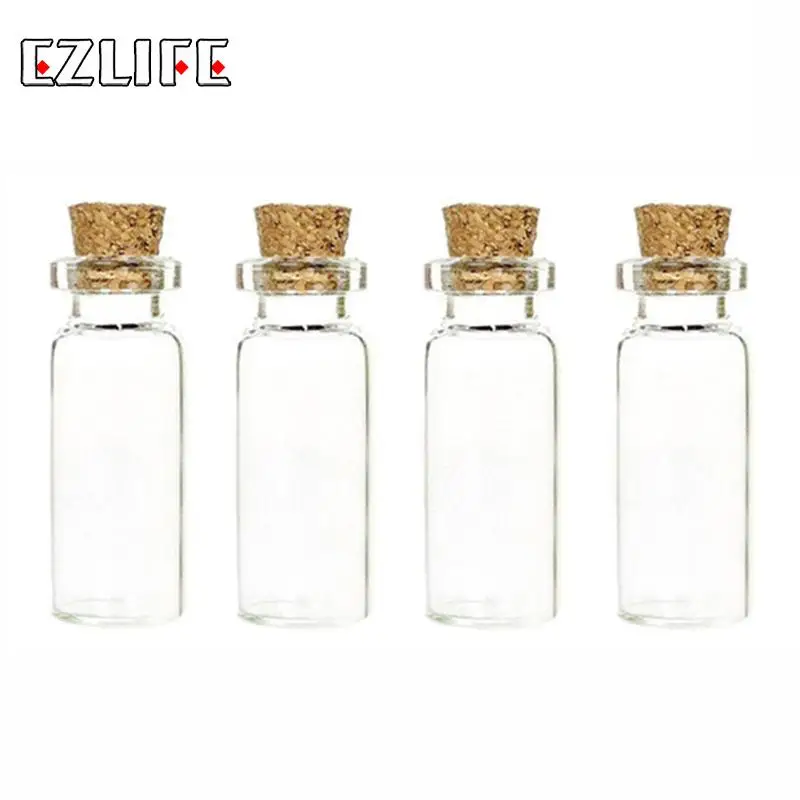 

4pcs/lot 10ml Mini Glass Bottle Vials Empty Sample Jars With Cork Stopper Glass Bottle Message Vial Weddings Wish Bottle JK0266