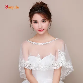 

Lace Appliques Beaded Handmade Flower Attractive Bridal Wraps Women Evening Party Capes Jacket Wedding Bolero W13