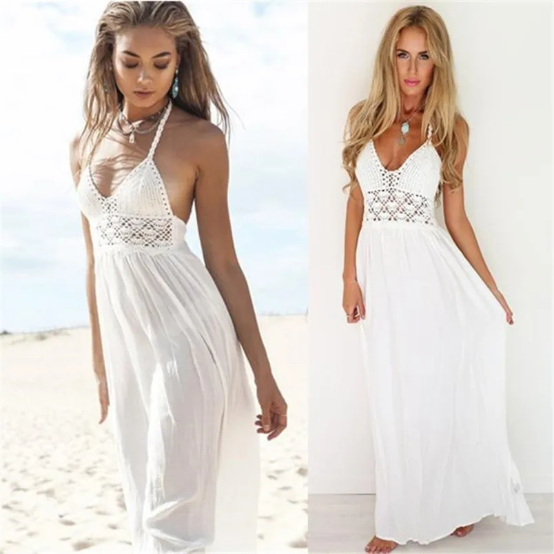 white solid summer dress of sleeveless and ankle-length maxi dresses summer for women casual beach dropshipping #F#40AT203