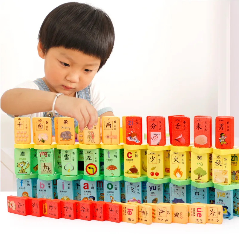 MWZ 100pcs Rainbow Double sided printing Chinese Character Wooden