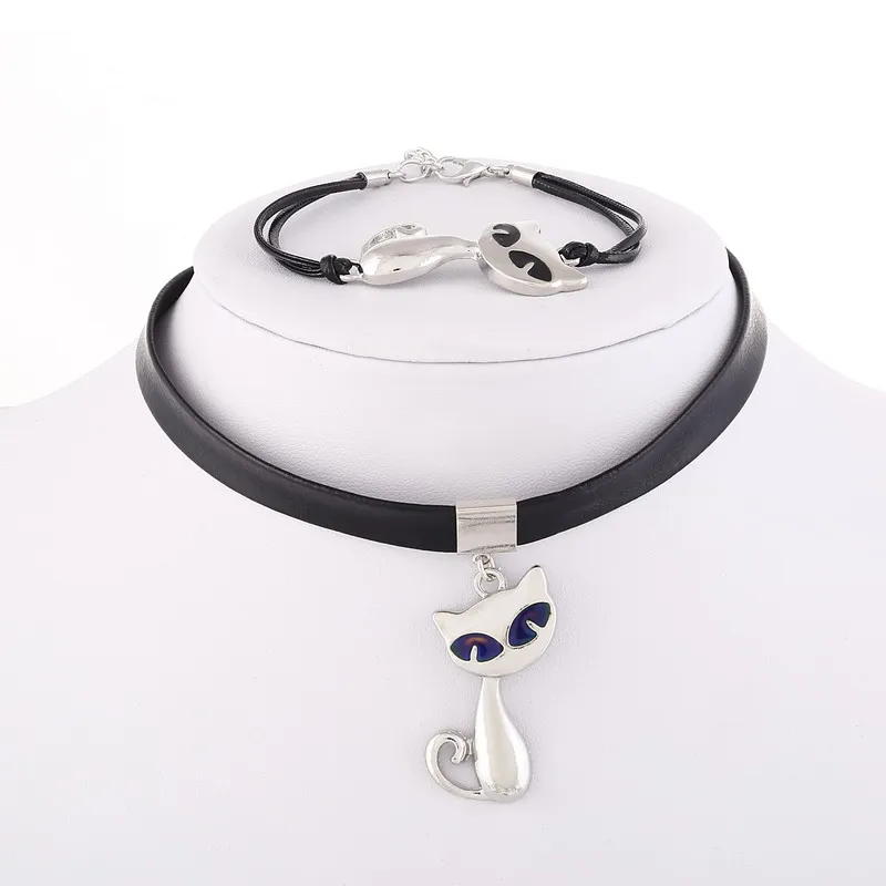 

ZOSHI 2017 Fashion Leather Statement Chain Jewelry Sets Elegant Choker Colar Necklace Bracelet Women Temperature change Jewelry