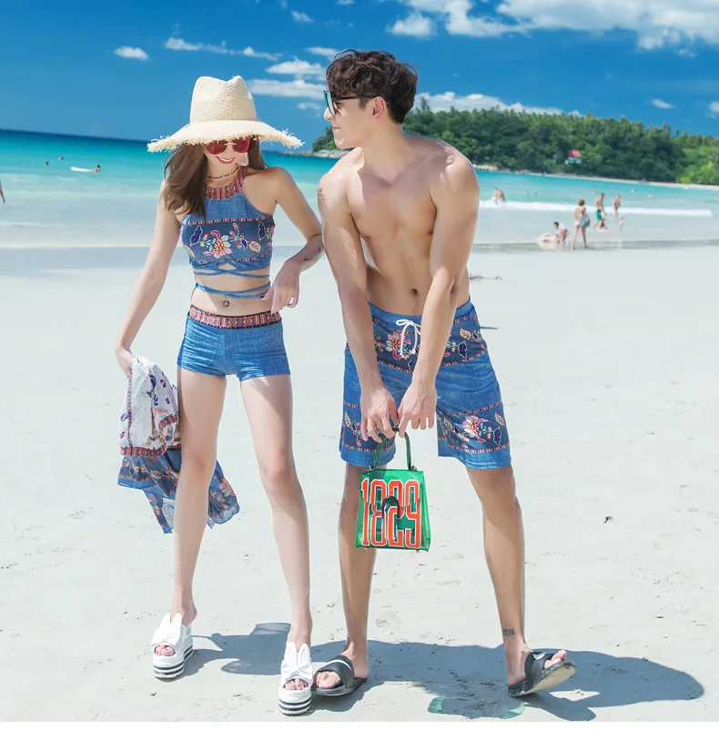 Swimwear Women Couple Men Board Shorts Swimming Trunks Surfing Suit Beach Clothes Swimsuit Women 3pcs Swimsuit Bikinis Set