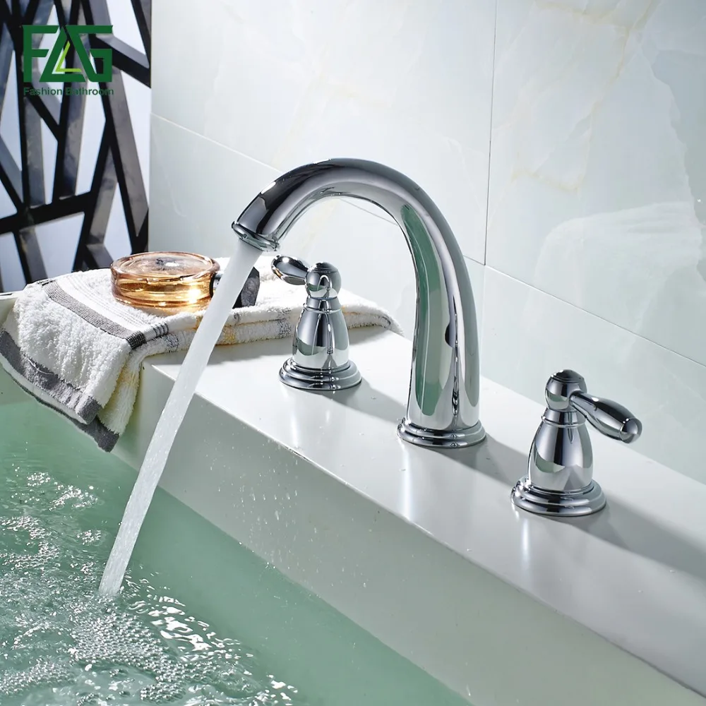 Nozzle For Polishing Gold Plated Bathroom Sink Touch Faucet  Water Tap Three Holes Placa Batedeira Solar De Bain FLG100063