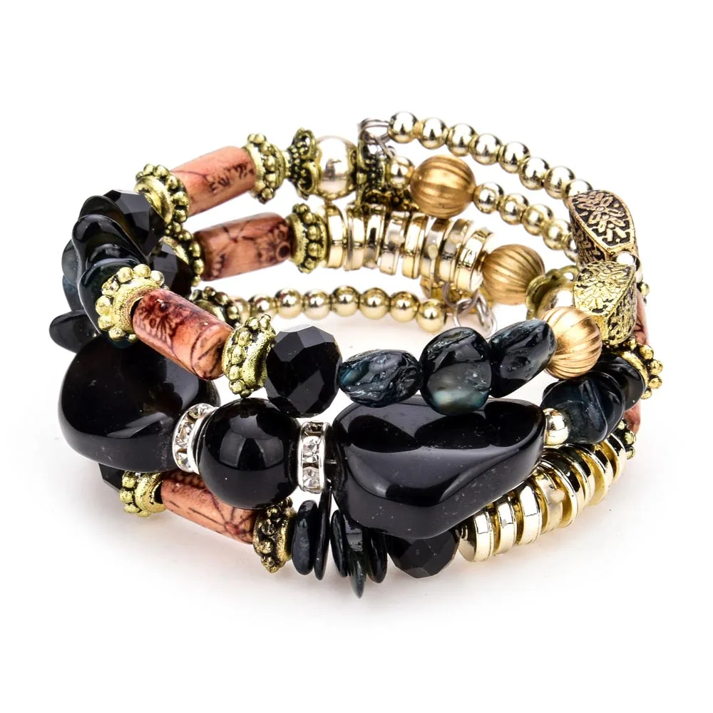 LUBINGSHINE очаровательные браслеты, многоцветные Многослойные каменные бусины, браслет для женщин, богемные Винтажные Ювелирные изделия pulseira - Окраска металла: I
