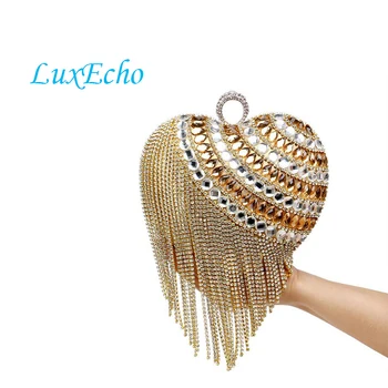 

Luxury Heart design Rhinestone Evening bags Tassel Chain Shoulder bags handbags Diamonds Fashion Clutches wedding purse