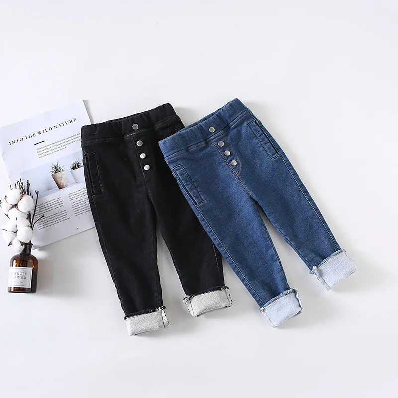 Little Girls Thicken Jeans Pant Children Clothes Winter Long Skinny
