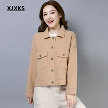 XJXKS высокое качество Женское пальто с отложным воротником осень мода Новое поступление однобортные женские куртки и пальто