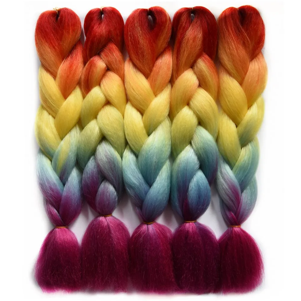 

Chorliss 24" Ombre Braiding Hair Crochet Braids Rainbow Color Jumbo Braids Synthetic Crochet Hair Extension 100g/pack 1pc