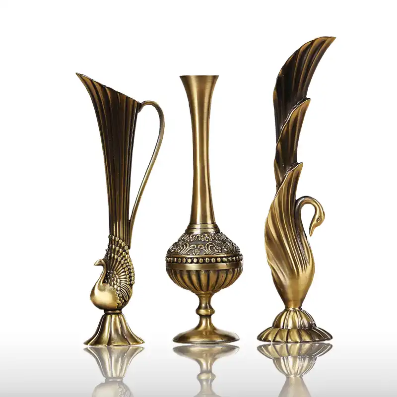 Europe Retro Peacock Vase Metal Alloy Gold Bronze Small Vases