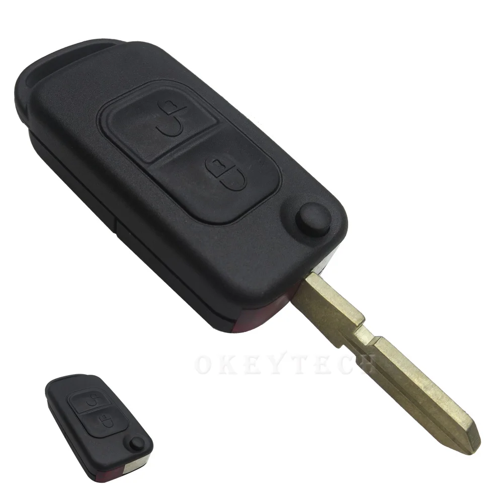 OkeyTech для Benz ключ оболочки 2 кнопки флип складной чехол для дистанционного ключа автомобиля Замена Брелок для Mercedes B200 A160 W124 W202 W210