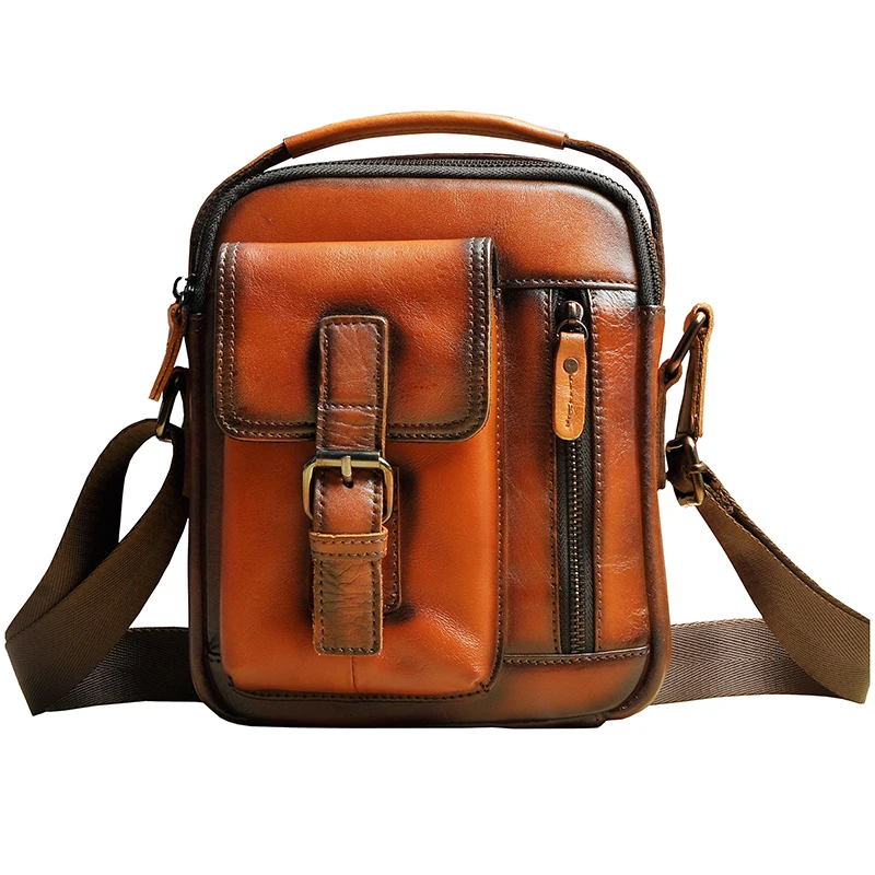 2020 Natural Leather Male Vintage Design Shoulder Messenger bag Fashion Cross-body Bag 8 Tablet Tote Mochila Satchel bag 2070
