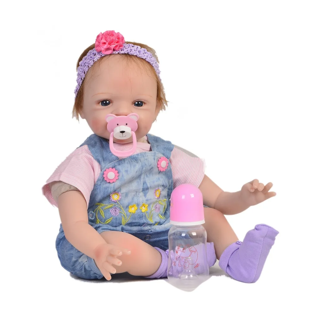 

DOLLMAI Bebe girl Reborn Dolls soft Silicone Baby Doll In Fashion denim clothes Reborn Alive Baby Dolls Girls Playmate Toys 55cm