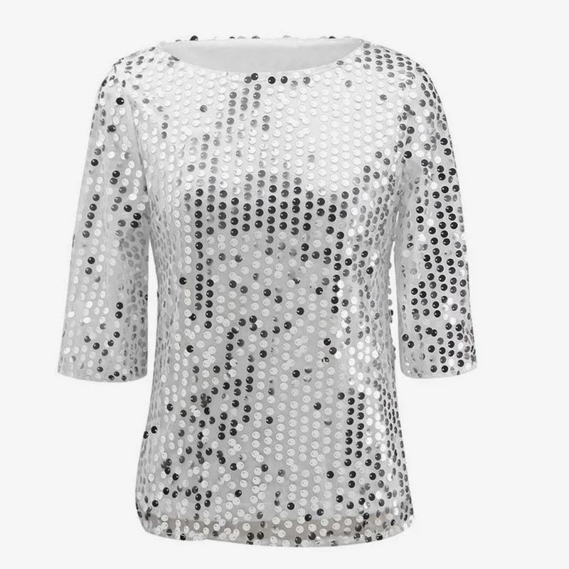 women's white sequin tops evening wear