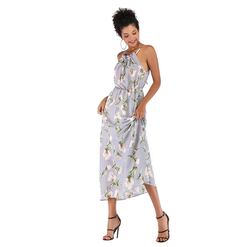 YYFSNew Chiffon Dress printed in women's wear in 2019, sleeveless pendulum dress with European and American summer temperament