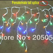 3.5 м 96LED сосулька Рождество занавес света свадьба Xmas партия снег строку света с женские/мужские хвост сращивания ЕС 220v-colorful
