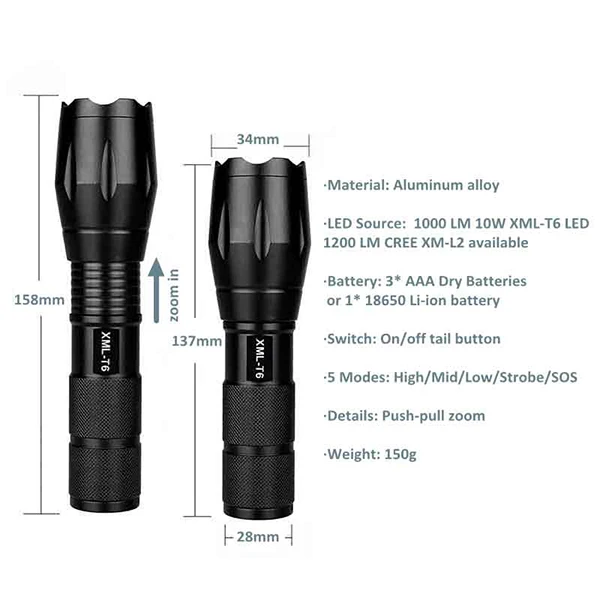 TMWT G700 XM-L T6 5000LM 18650 или AAA Водонепроницаемый зум светодиодный тактический фонарик свет с кобурой