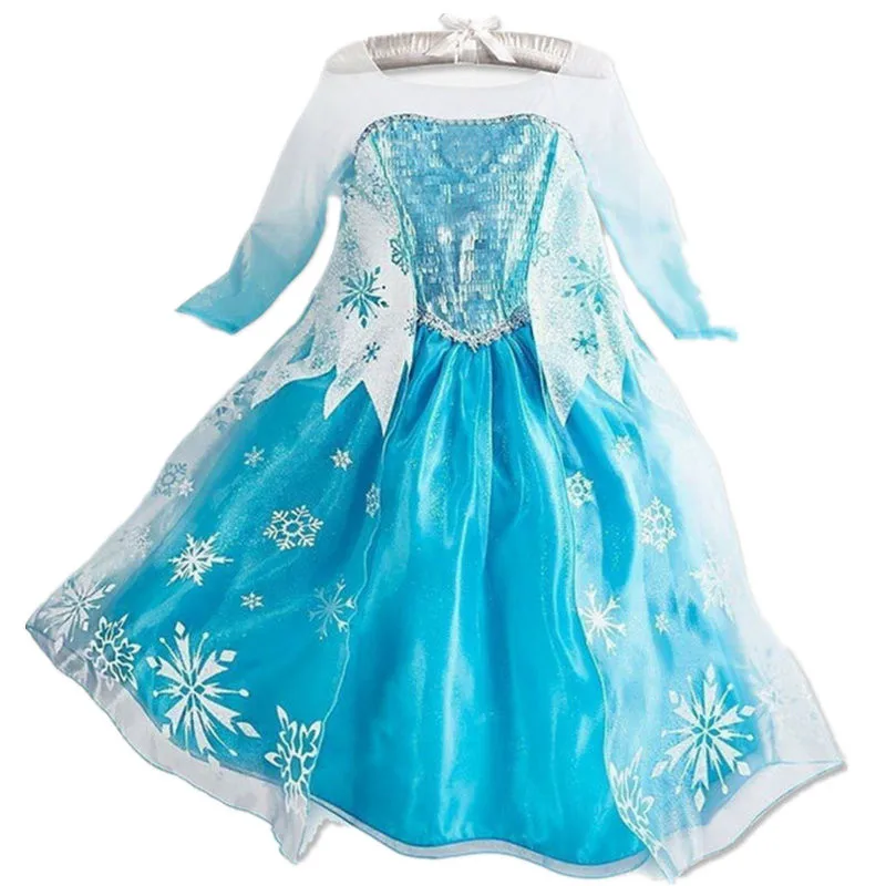 New Queen Elsa Princess Girls Dress for Kids Anna Dresses Cosplay Costume Children Clothing For Girls Birthday Party Dress 3-8Y - Color: blue