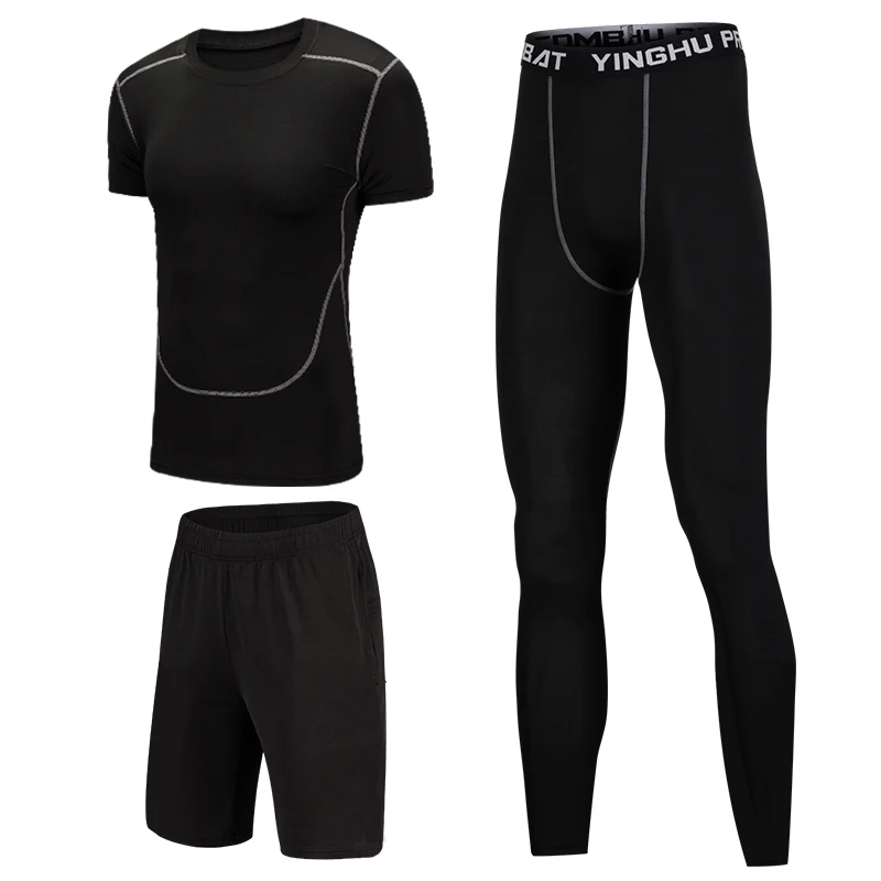 S4XL Mens Compression Set Running Tights Workout Fitness Training Tracksuit Shirts SportSuit Rashgard Kit MMA Running Gym Shirt (4)