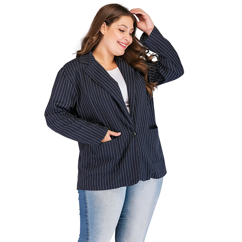 Модные блейзеры для женщин, плюс размер, пиджак, длинный рукав, пальто, офисная одежда, Женское пальто, повседневная верхняя одежда, женский темно-синий