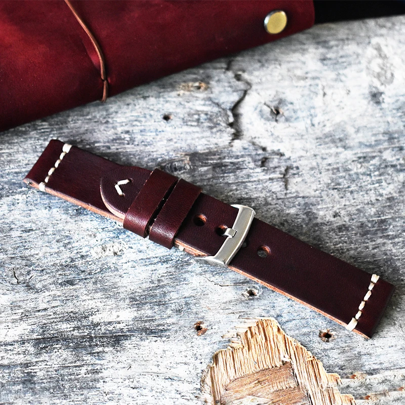 Onthelevel Handmade Retro Watch Strap 20mm 22mm 24mm Blue Red Color Watch Band Bracelet Watchbands #A