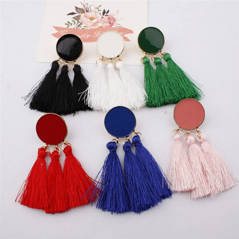 Tassel Earrings Dangle Round Ethnic Bohemian Long Earrings for Women Big Fringed Drop Earrings Vintage Jewelry Brincos J05#N (3)