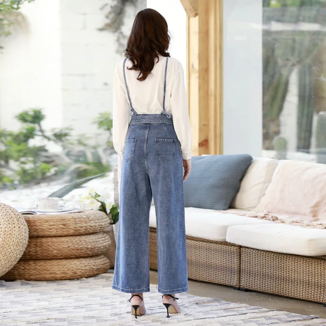 European and American women's high waist bib women's denim loose suspenders straight wide leg trousers European and American women's high waist bib women's denim loose suspenders straight wide leg trousers
