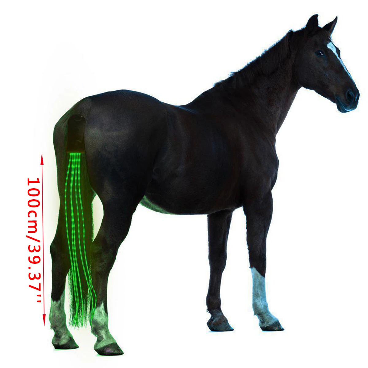 100CM Green Blue Horse Tail USB Lights Chargeable LED Crupper Horse Harness Equestrian Outdoor Sports The Lights Horse Tail