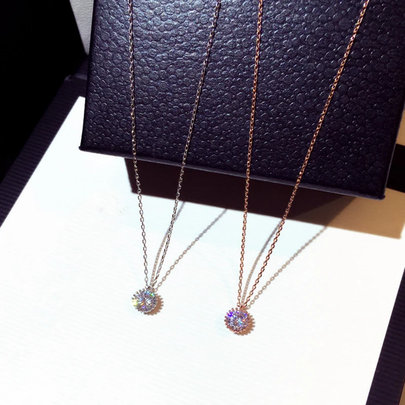 MIGGA Сияющий 7 мм круглый, кубический цирконий ожерелье ключицы цепочка из розового золота/серебряный цвет женский чокер