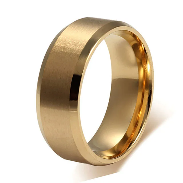 8mm-Mens-Gold-Color-Titanium-Steel-Wedding-Band-Brush-Finish-Plain ...