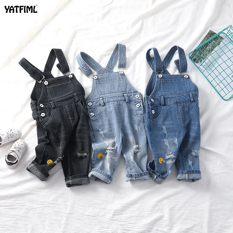 

YATFIML Baby Boys Girls Jeans Overalls Toddler Kids Denim Rompers Cute Smile Cartoon Bebe Jumpsuit Long Children Pants Clothes