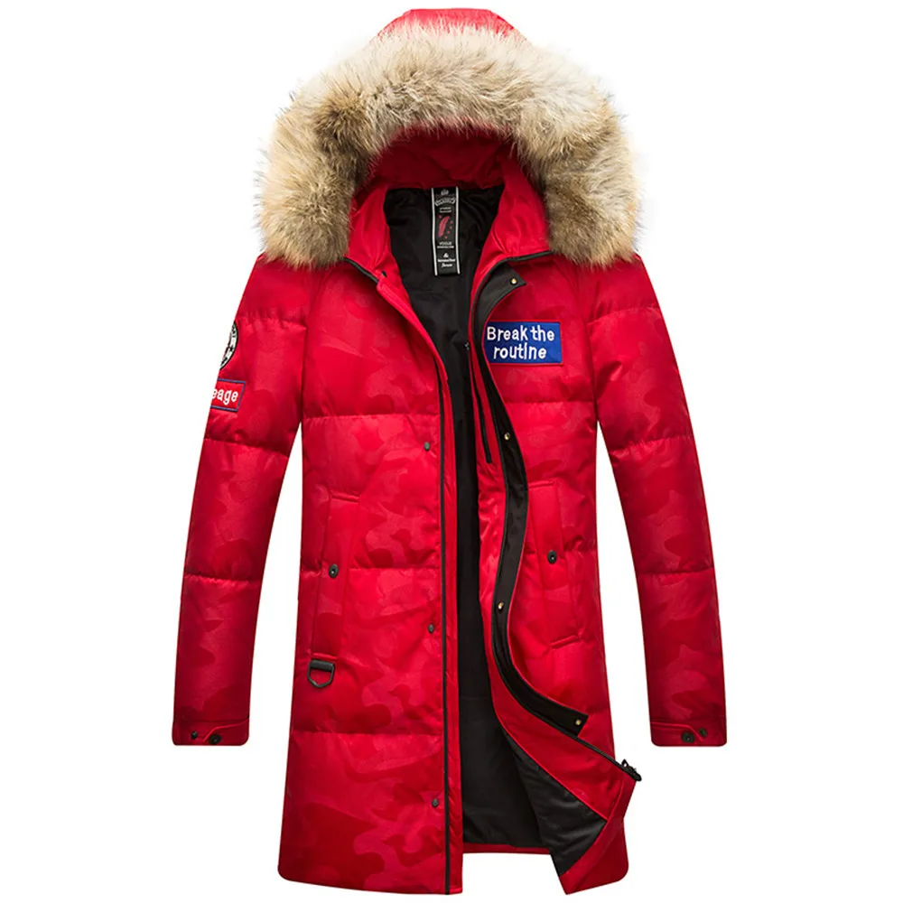 Модная зимняя новая мужская куртка, теплое пальто, модная Повседневная парка средней длины, уплотненное пальто размера плюс, Мужская одежда для зимы - Color: Red