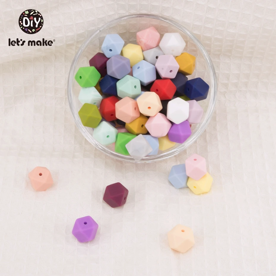 Let'S Make 20Pc 14Mm Hexagon Silicone Teether Beads Baby Tiny Rod Multifaced Baby Teething Toy Beaded Silicon Baby Teether Toy