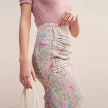 Женская юбка во французском стиле, новинка, плиссированная сумка с принтом гортензии, Женская юбка