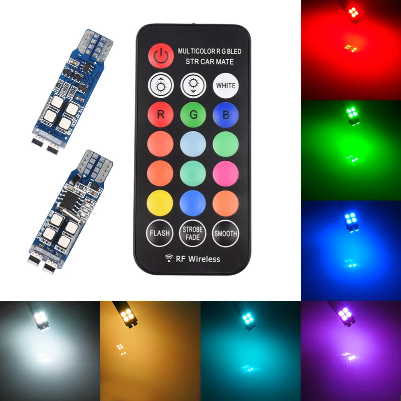 T10 W5W 168 194 RGB светодиодные лампы RF Remote 3535 SMD Купольная карта номерного знака Карта