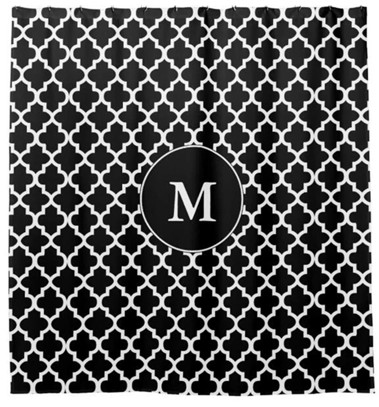 

New Hot Black White Moroccan Quatrefoil Monogram Shower Curtain Nordic Decorative Geometric Personalized Bathroom Curtain Decor
